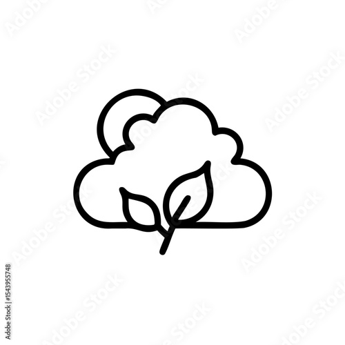 Black Line Drawing Eco Friendly Cloud Leaves Sun Environmental Icon Graphic Design Element