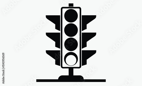 traffic light silhouette, vertical signal icon, urban street light vector, transportation control sign, black and white design