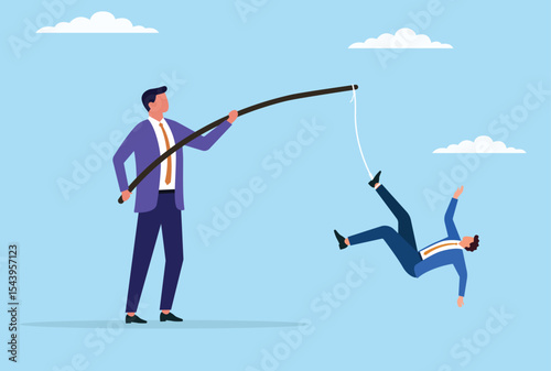 Vector illustration of a businessman trapping another businessman, representing power struggles, corporate rivalry, and strategic control in a competitive business environment
