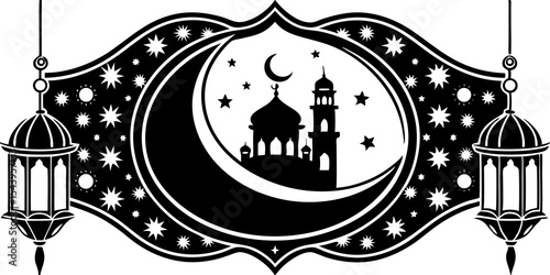 Crescent moon mosque lantern islamic design
