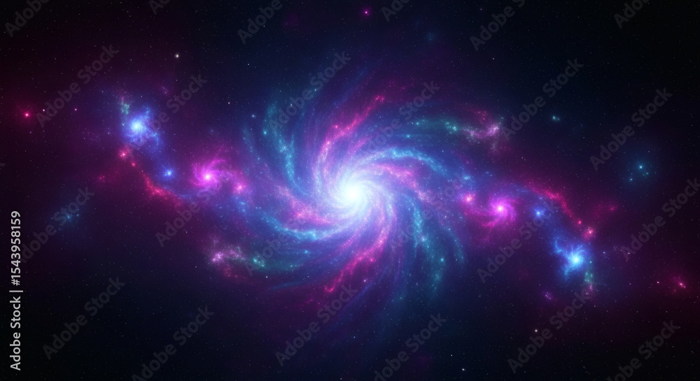 Obraz premium Spiral Galaxy in Space, Astronomical Illustration, Vast Cosmos, Stunning Viewpoint, Vibrant Colors