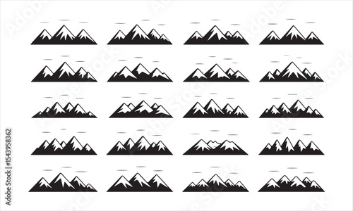 Collection of black mountain peak icons
