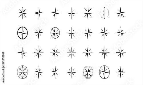 Collection of compass rose and star icons