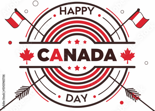 Happy Canada Day Poster with Red Maple Leaf and Circular Design, Patriotic Colors, National Holiday Concept, Generative AI