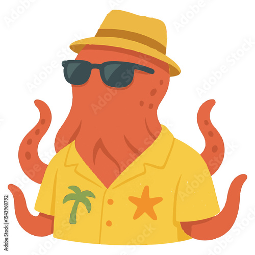 octopus in summer clothes animal vector on white background vector animal in summer hat and sunglasses on white background
