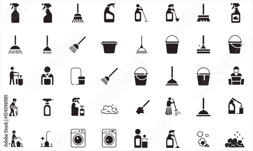 Cleaning supplies and service icons collection