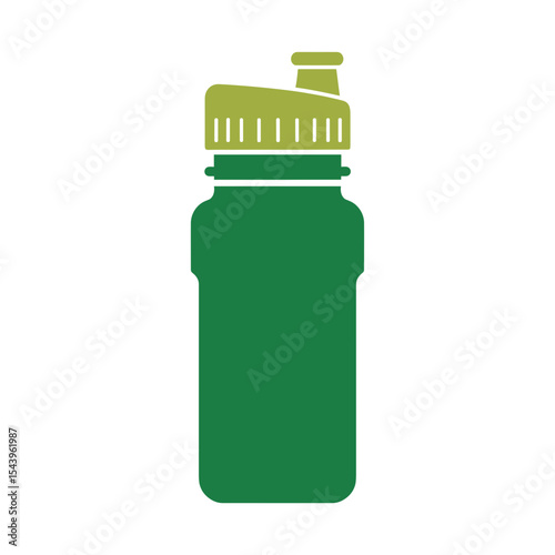 Green sport water bottle with lid and spout, vector illustration
