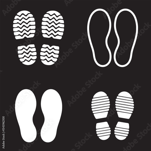 Footprint and shoe print icons set vector illustration on white background.