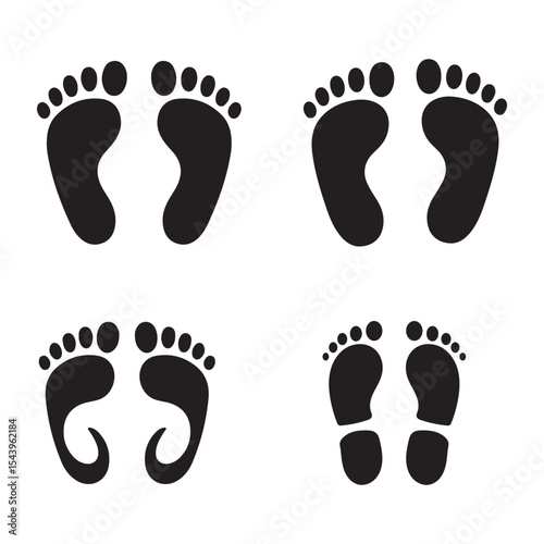 Footprint and shoe print icons set vector illustration on white background.