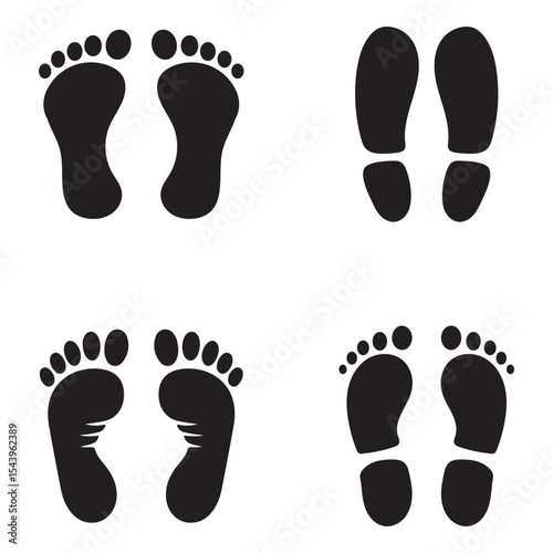 Footprint Vector Illustration Set Silhouette | Shoe, Paw, and Barefoot Print Icons Footprint Vector Illustration Set Silhouette | Human and Animal Tracks Collection