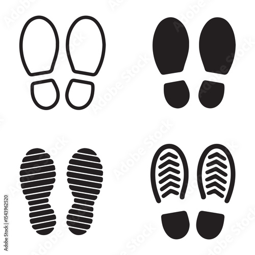 Footprint and shoe print icons set – vector illustration on white background.