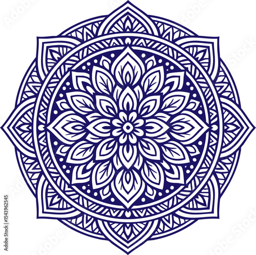 Intricate floral mandala with layered petals in line art style