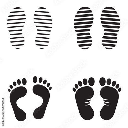 Footprint and shoe print icons set – vector illustration on white background.