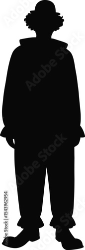 Full Length Clown Silhouette – Black & White Vector Isolated on White