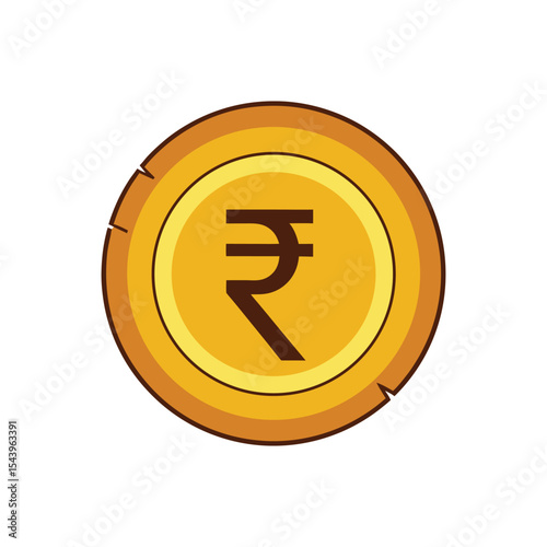 Indian Rupee Coin Icon Golden Currency Symbol Illustration