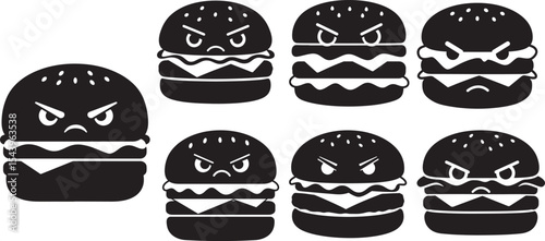 Tiny Angry Burger Icon Silhouette vector illustration