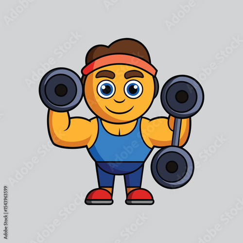 Cute Cartoon Strongman Lifting Dumbbells Fitness Illustration