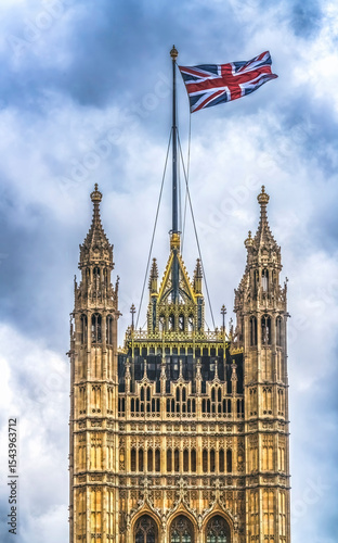 Victoria Tower, Houses of Parliament, Westminster, London, England. Built in the 1800's, House of Commons and House of Lords.