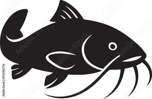 Catfish silhouette fishing or aquarium theme, Freshwater fish simple black line art