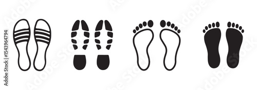Transparent PNG available
Footprint icons set, barefoot silhouette, shoe sole imprint vector, walking steps symbol, footwear pattern design, black foot shape art, isolated walking icons, sole tracking
