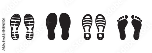 Footprint Vector Illustration Set Silhouette | Shoe, Paw, and Barefoot Print Icons Footprint Vector Illustration Set Silhouette | Human and Animal Tracks Collection