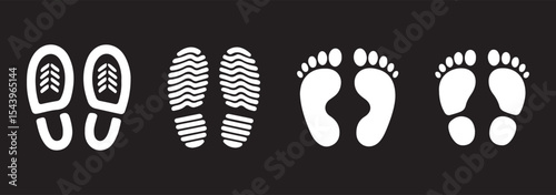 Footprint Vector Illustration Set Silhouette | Shoe, Paw, and Barefoot Print Icons Footprint Vector Illustration Set Silhouette | Human and Animal Tracks Collection