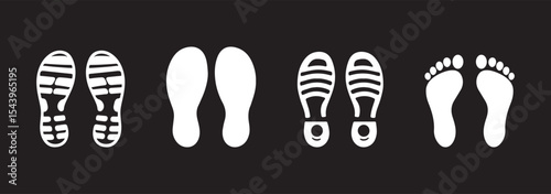 Footprint Vector Illustration Set Silhouette | Shoe, Paw, and Barefoot Print Icons Footprint Vector Illustration Set Silhouette | Human and Animal Tracks Collection