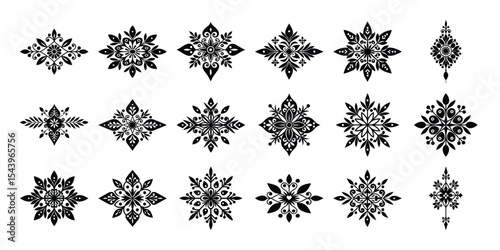 Abstract floral ornament Silhouette Collection, Elegant Folk Art Style Ornaments