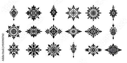 Floral Mandala Silhouette Collection, Elegant Folk Art Style Ornaments