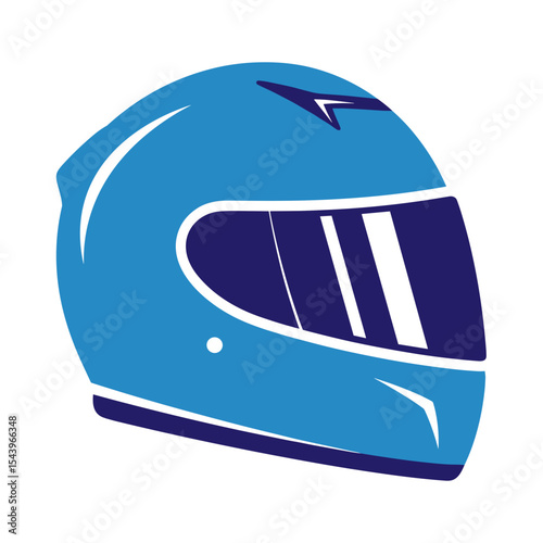Blue racing helmet with dark visor in side view, vector illustration
