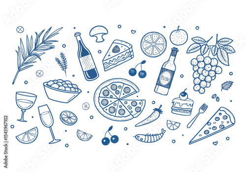 A cute and simple collection of ocean-inspired line art arranged symmetrically. Perfect for summer posters, cards and online content.