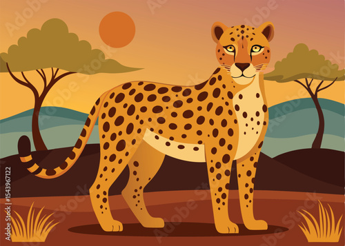 cheetah cartoon in the savannah