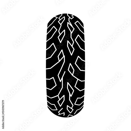 Top view of off-road tire with aggressive tread pattern, vector illustration
