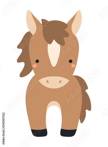 2026 Chinese zodiac sign, cute cartoon horse standing isolated. Flat style vector illustration. Kawaii animal character. Lunar New Year, Seollal, Tet holiday card, banner, poster, design element