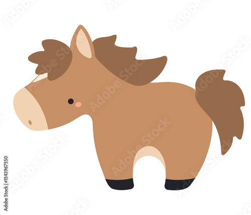 2026 Chinese zodiac sign, cute cartoon horse standing isolated. Flat style vector illustration. Kawaii animal character. Lunar New Year, Seollal, Tet holiday card, banner, poster, design element