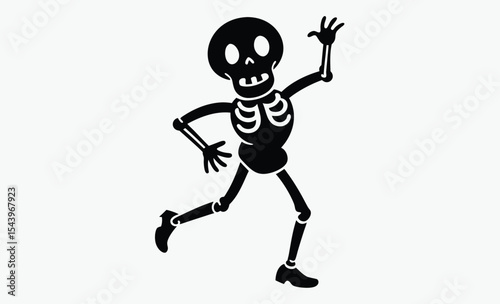 black and white dancing skeletons silhouette in funny poses, Halloween vector illustration on white background
