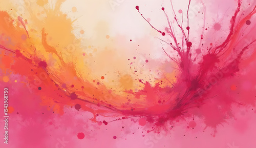 Vibrant Pink and Orange Paint Splash with Bokeh Background
