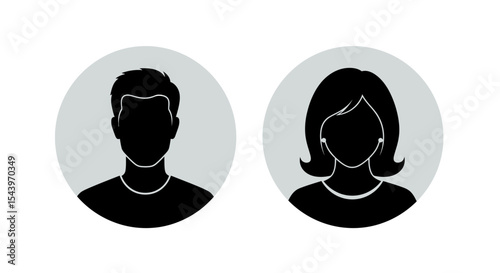 Silhouette Icons: Male and Female Profile Portraits in Circles
