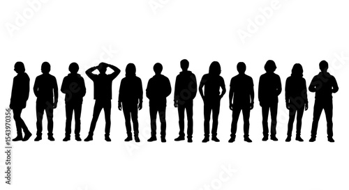 Row of Silhouetted Young Men in Casual Attire