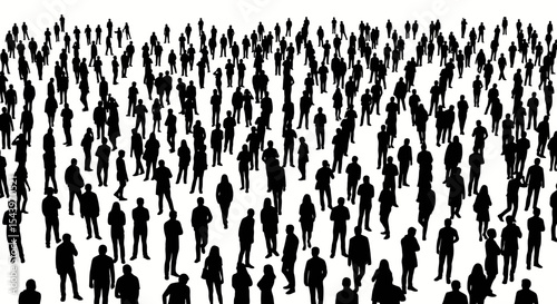 Dense Crowd of Black Silhouettes, Varied Poses and Heights, Casual Attire
