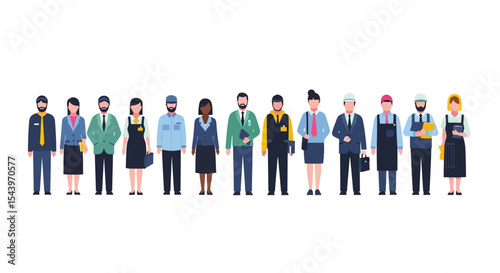 Diverse Group of Professionals in Various Uniforms and Business Attire