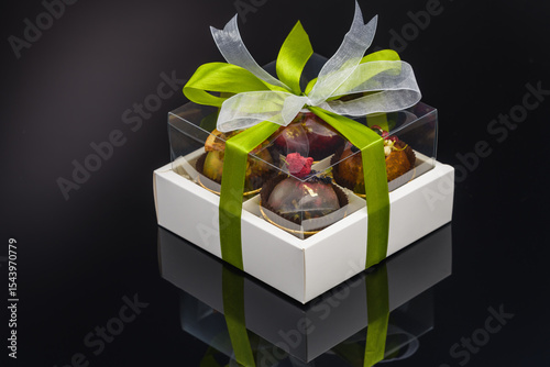 fruit berry tea in transparent balls and heart.