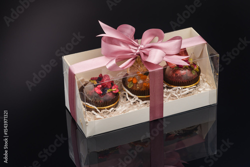 fruit berry tea in transparent balls and heart.