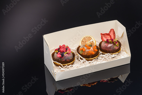 fruit berry tea in transparent balls and heart.