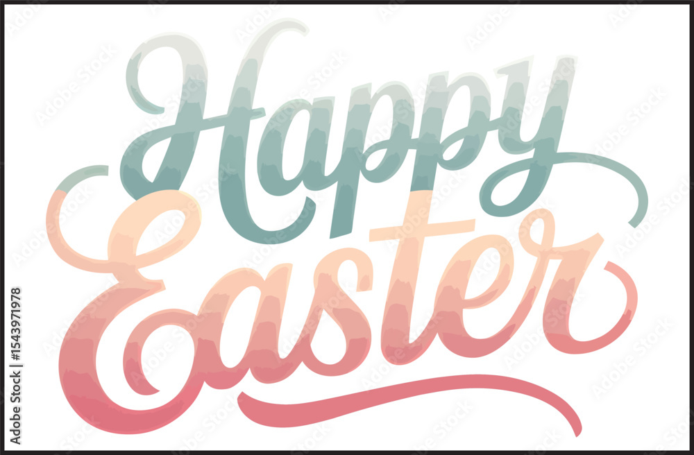 Obraz premium Happy Easter Pastel Gradient Hand Lettering Calligraphy Text Design for Spring Holiday Greeting Card