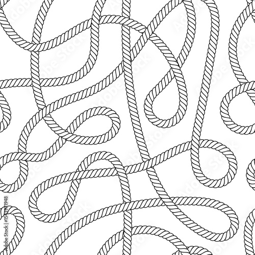 Black Outlined Tangled Rope. Vector Seamless Pattern