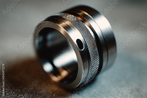 Polished metal ring with textured band  hole Shadow visible
