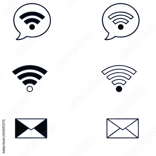 wifi icon, chat icon, email icon, communication icon, internet symbol