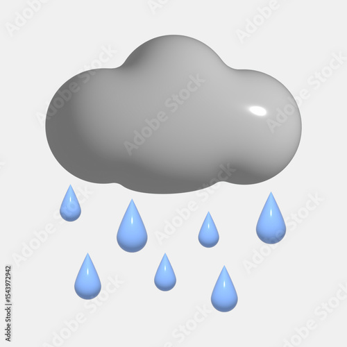 3D Render: Rainy Cloud Icon – Perfect for Weather Apps & Websites