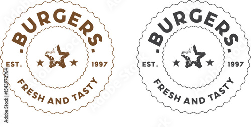 Burger vintage stamp logo and  vector illustration of a set of stamps Logo Design